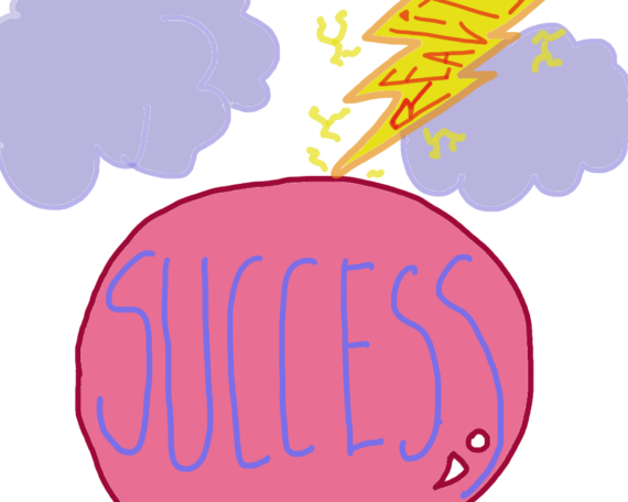 Comic Sam is held aloft in the clouds by a giant red balloon that says success. He has a huge grin on his face and looks very happy. In the upper right corner of the screen a lightning bolt can be seen heading to the balloon - it is labeled 'reality'